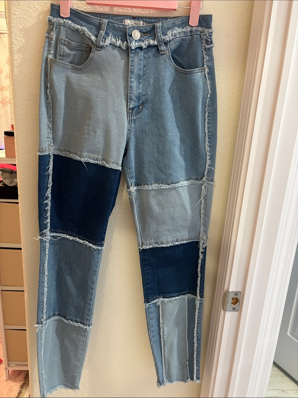 Womens Rue21 Patchwork High-Rise Jeans - Light & Dark Blue